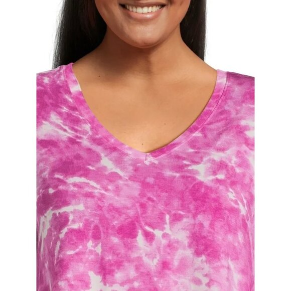 TERRA & SKY WOMEN'S SZ 2 XL (20 / 22) V - NECK TEE ORCHID TIE DYE SS T-SHIRT NWT - Picture 2 of 7